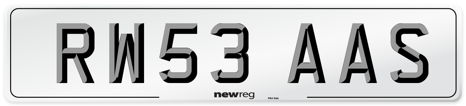 RW53 AAS Number Plate from New Reg